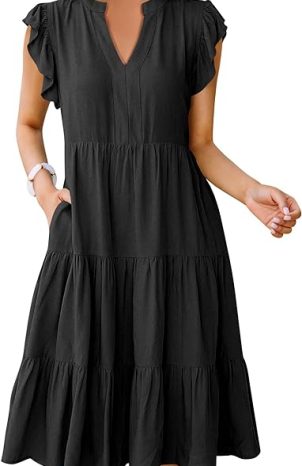 ANRABESS Womens Summer Ruffle Sleeve V Neck Midi Dress